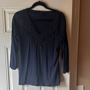 Banana Republic Dark Blue Lace V-Neck Top